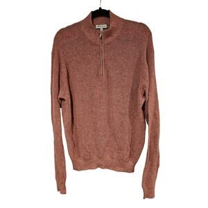 Peter Millar Crown Basketweave Knit Merino Wool Quarter Zip Sweater Large red